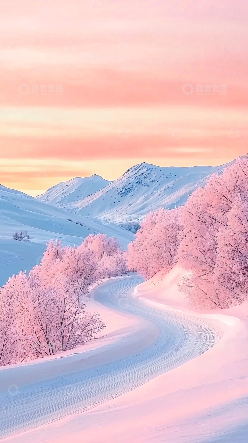 高清大图下载【趣麦麦图】冬日雪景蜿蜒山路