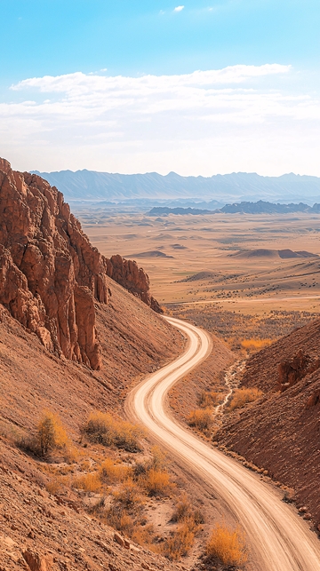 沙漠中的蜿蜒山路
