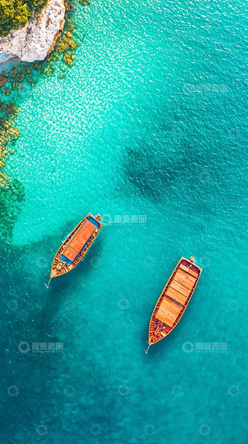 高清大图下载【趣麦麦图】碧海蓝天下的两艘小船