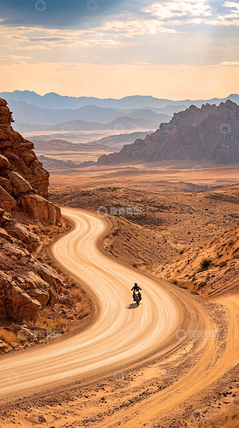 高清大图下载【趣麦麦图】沙漠公路骑行风景
