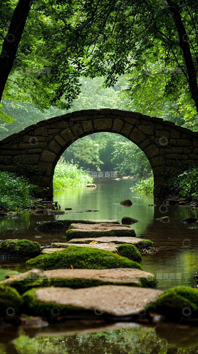 高清大图下载【趣麦麦图】石桥流水自然风光