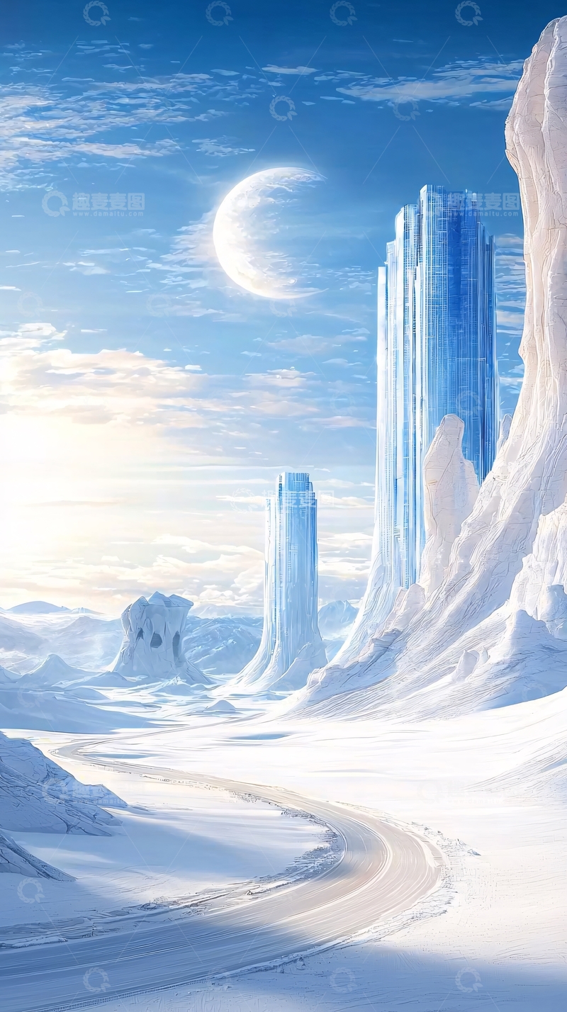 高清大图下载【趣麦麦图】未来雪地科幻城市景观