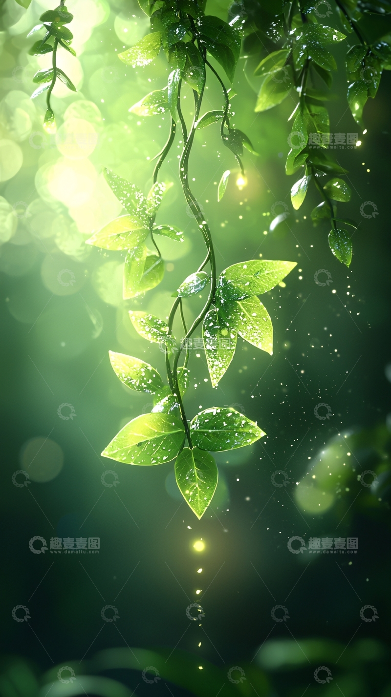 高清大图下载【趣麦麦图】绿叶挂灯背景自然风光