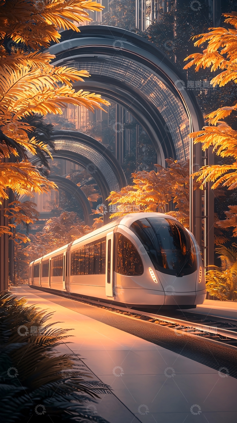 高清大图下载【趣麦麦图】未来森林中的现代列车