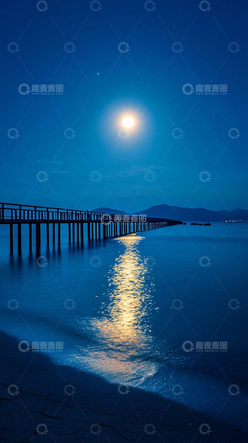 高清大图下载【趣麦麦图】月光下的码头