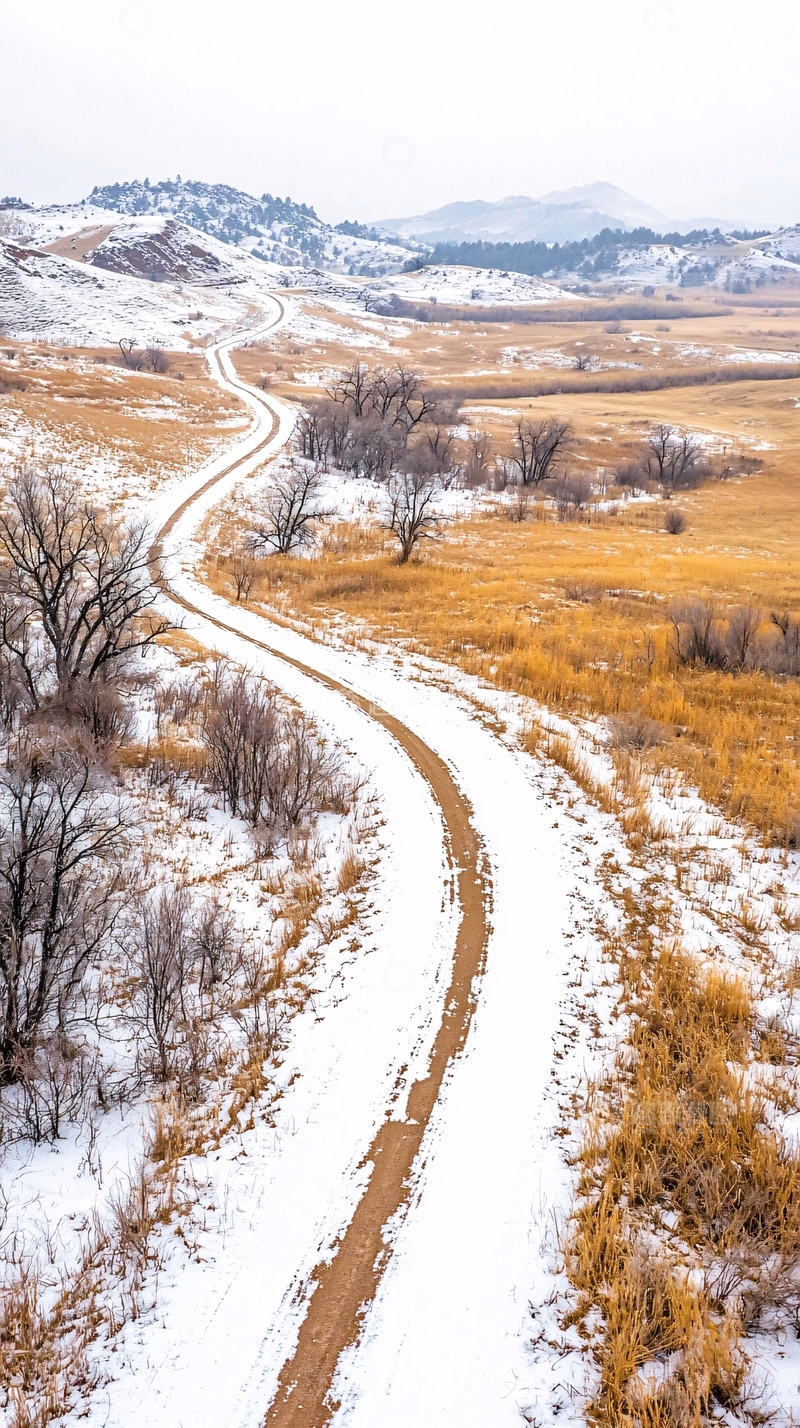 高清大图下载【趣麦麦图】雪地小路自然风光