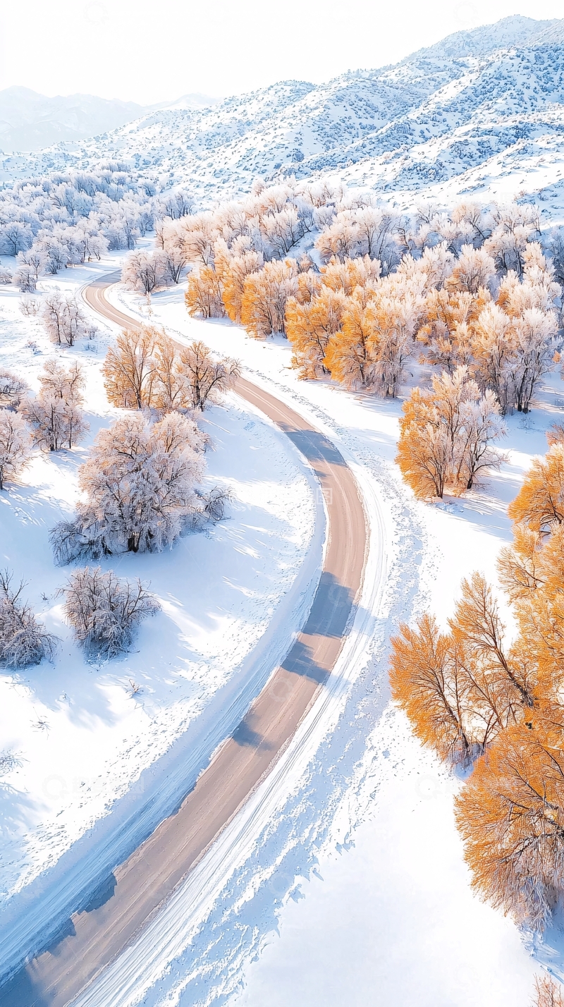 高清大图下载【趣麦麦图】冬日雪景蜿蜒山路