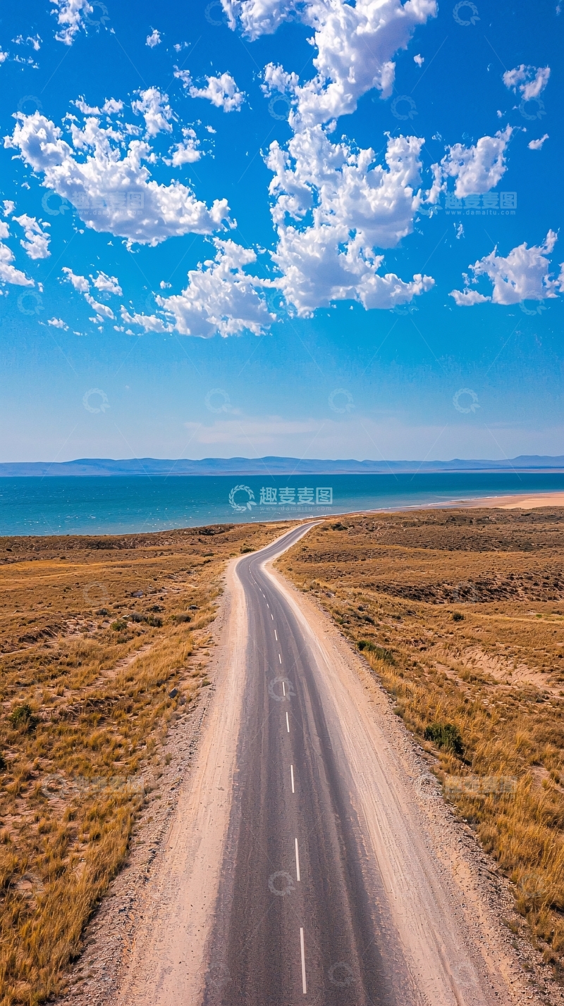 高清大图下载【趣麦麦图】沙漠公路与蓝天白云