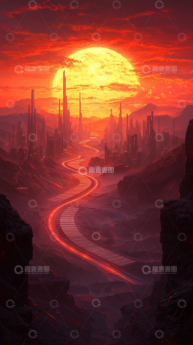 高清大图下载【趣麦麦图】未来城市日落景观