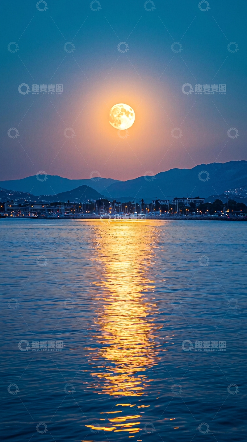 高清大图下载【趣麦麦图】月光下的海港夜景