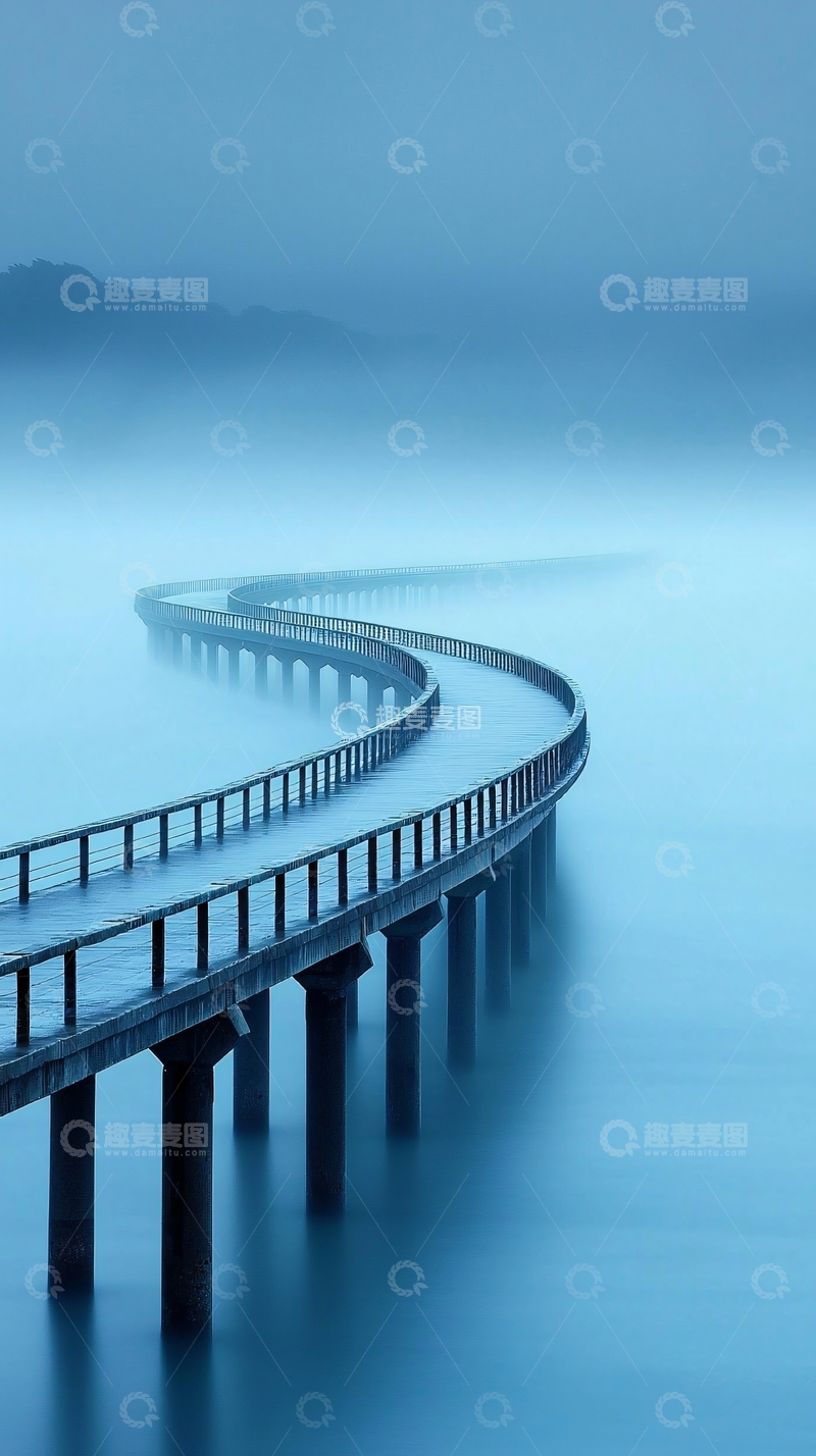 高清大图下载【趣麦麦图】蜿蜒雾中桥高清图片