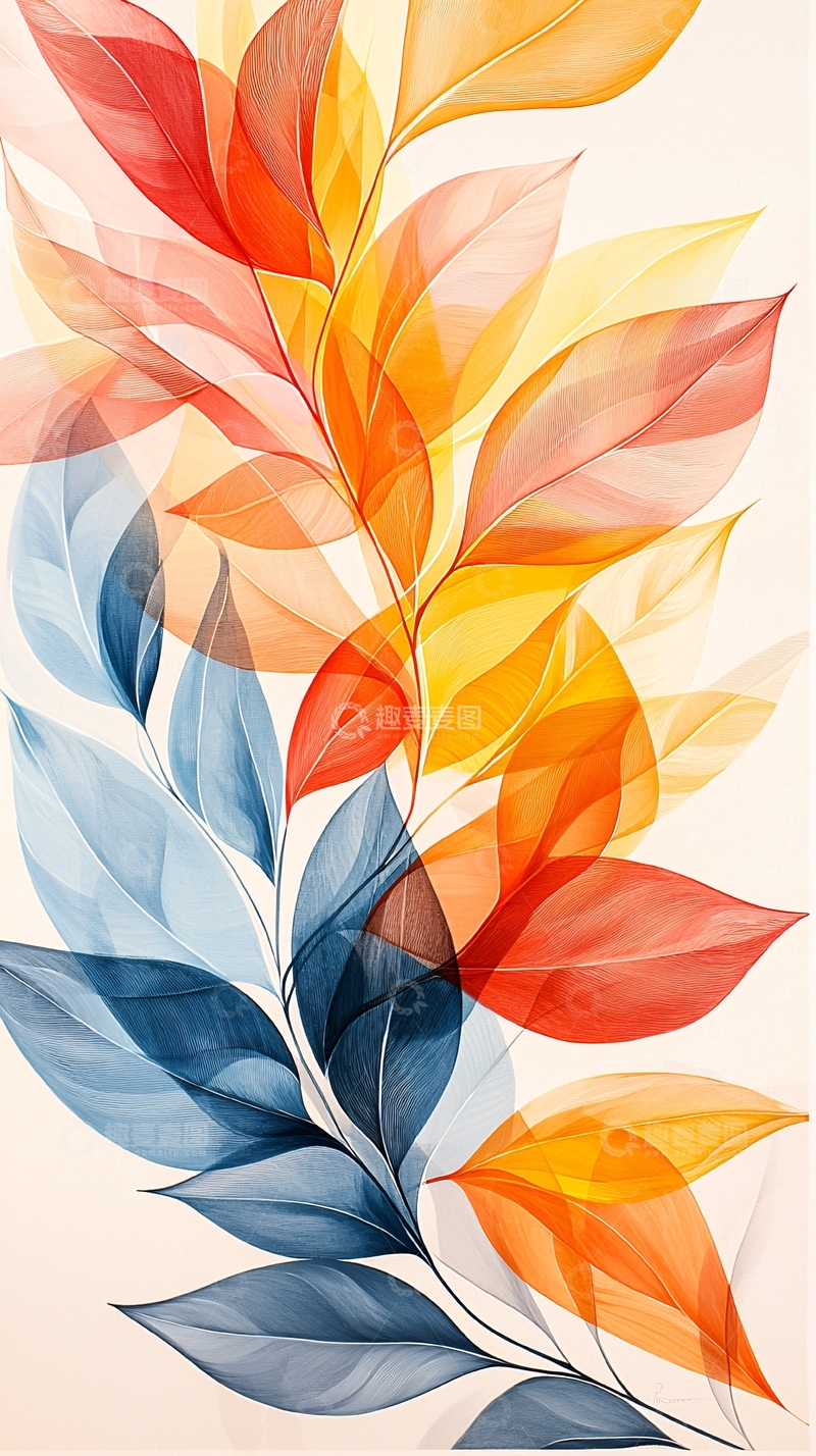 高清大图下载【趣麦麦图】色彩斑斓的抽象叶子图案