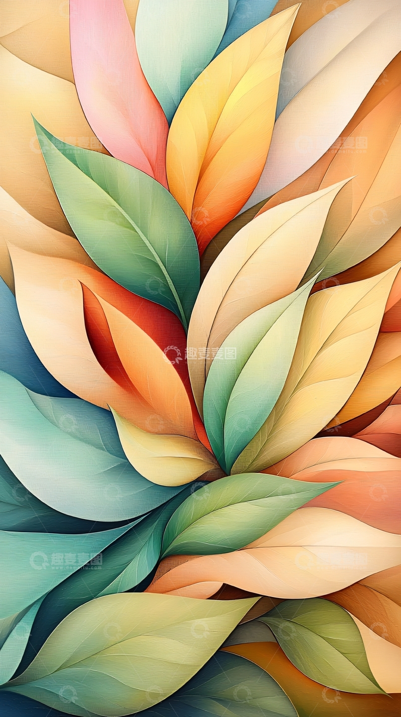 高清大图下载【趣麦麦图】色彩斑斓的抽象叶子图案