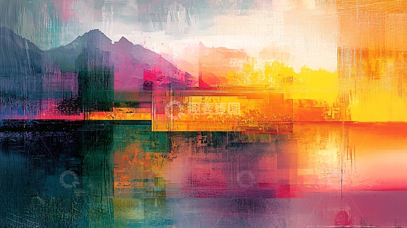 高清大图下载【趣麦麦图】抽象色彩湖景艺术画