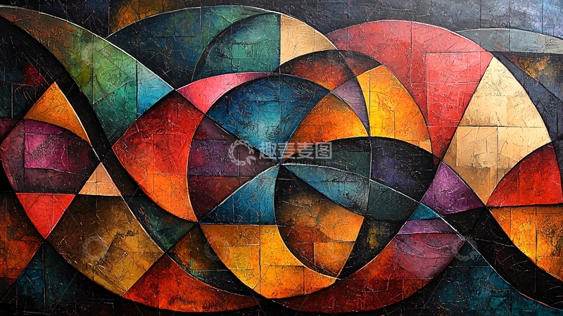 高清大图下载【趣麦麦图】抽象几何色彩拼接艺术画