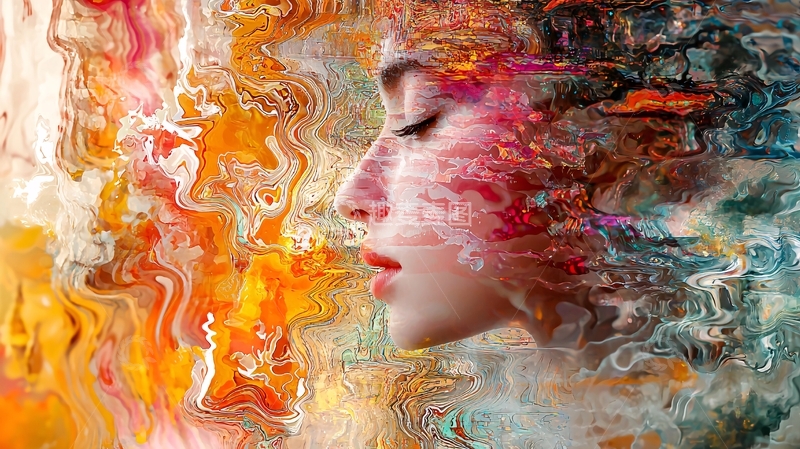 高清大图下载【趣麦麦图】色彩流动的抽象人物肖像