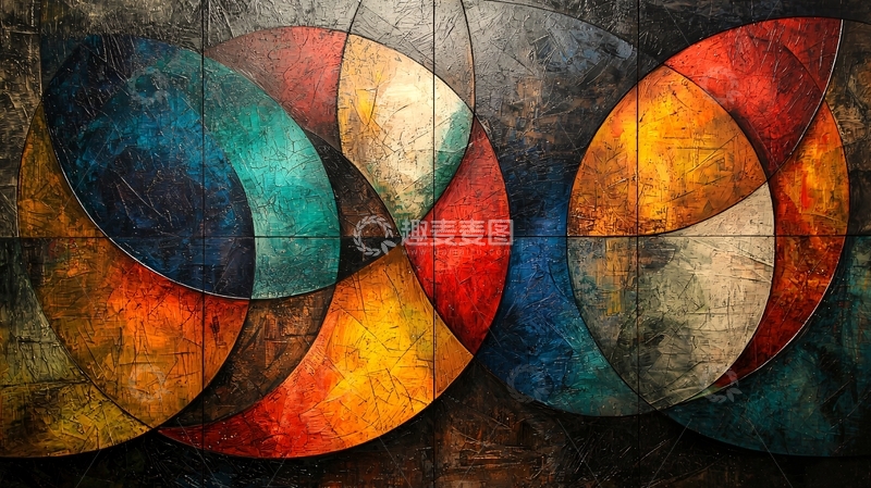 高清大图下载【趣麦麦图】抽象几何色彩拼接艺术画