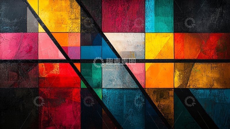 高清大图下载【趣麦麦图】抽象几何色彩拼接画