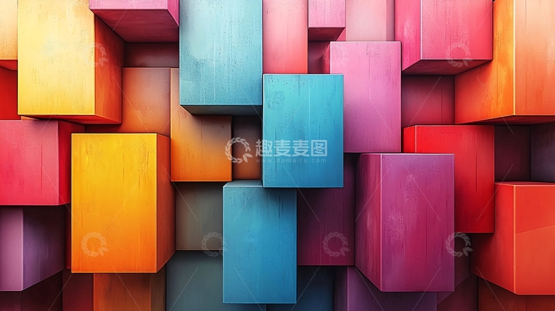高清大图下载【趣麦麦图】色彩斑斓立体几何方块背景