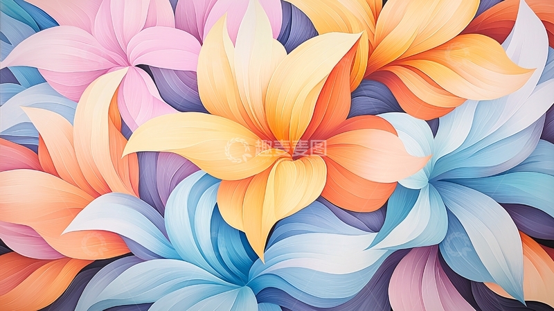 高清大图下载【趣麦麦图】色彩斑斓的抽象花卉图案