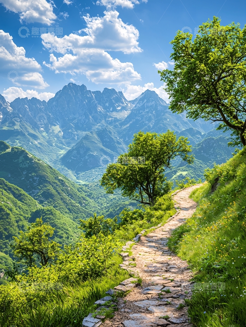 高清大图下载【趣麦麦图】山间小径与壮丽山脉
