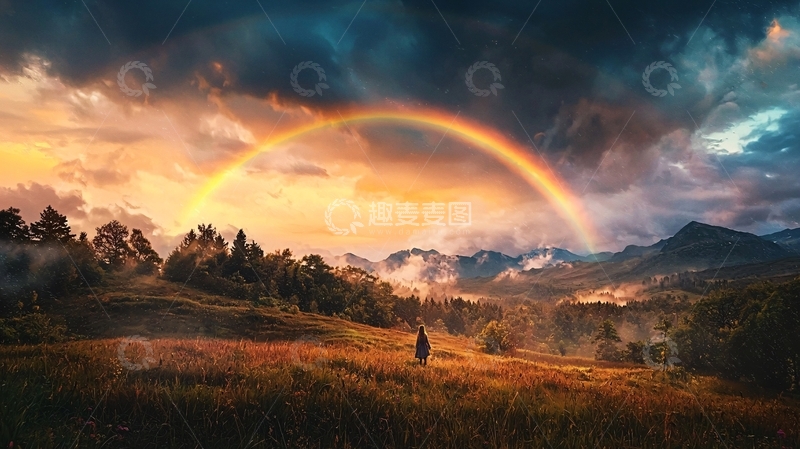 高清大图下载【趣麦麦图】天空彩虹下的风景