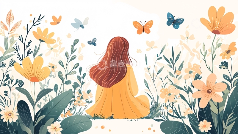 高清大图下载【趣麦麦图】女孩背影花丛中