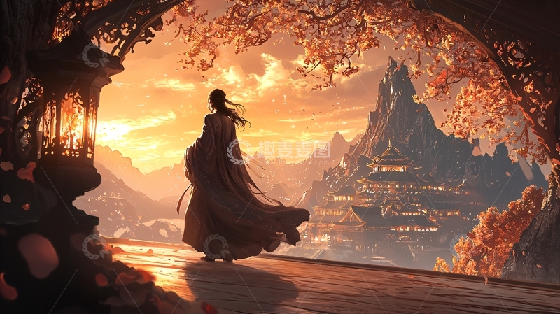 高清大图下载【趣麦麦图】女子背影眺望仙境