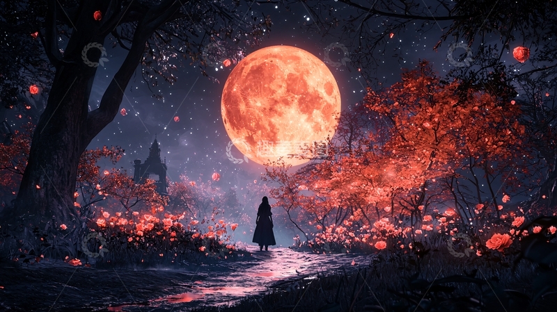 高清大图下载【趣麦麦图】红月之夜的神秘剪影