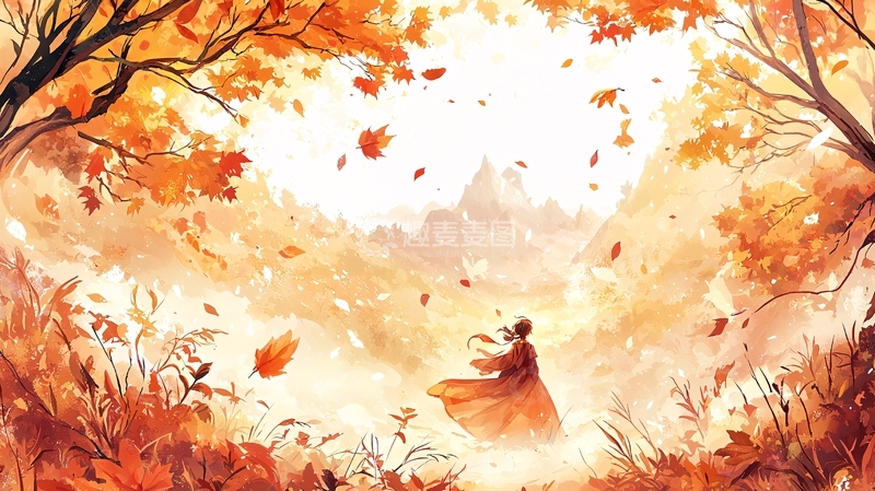 高清大图下载【趣麦麦图】秋日暖阳下的少女背影