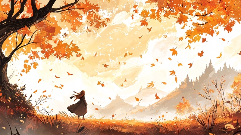 高清大图下载【趣麦麦图】秋日少女背影唯美场景