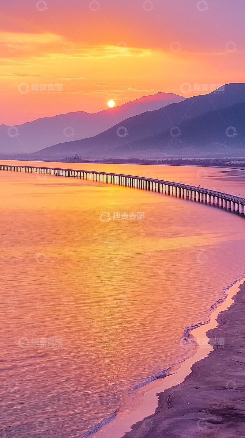 高清大图下载【趣麦麦图】夕阳下的海桥美景