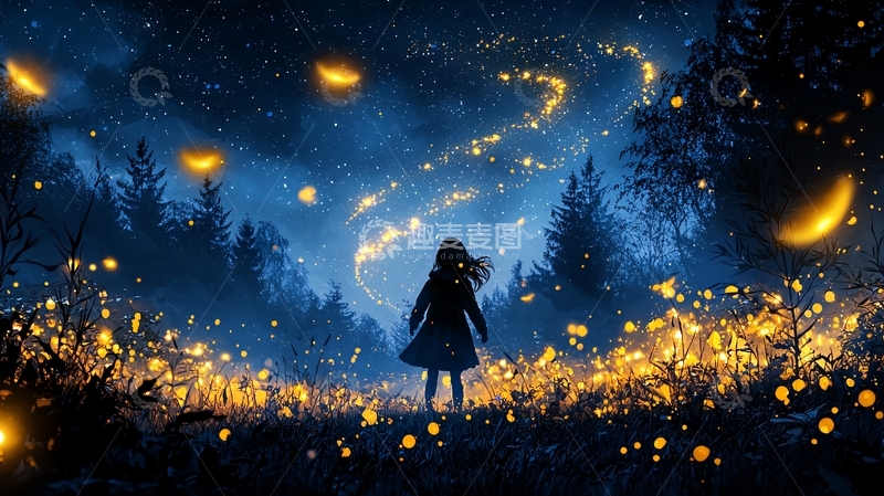高清大图下载【趣麦麦图】女孩站在发光的花丛中