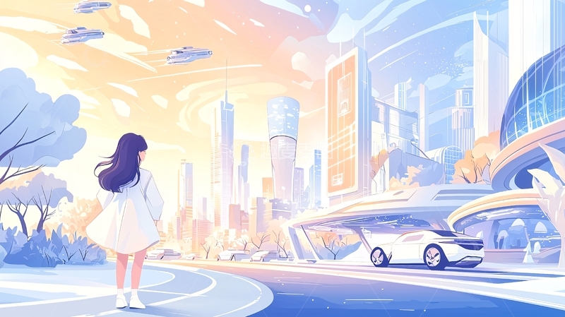 高清大图下载【趣麦麦图】少女眺望未来城市