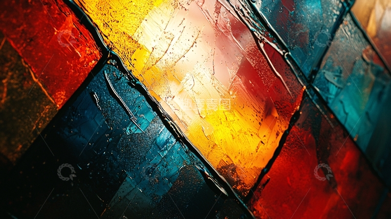 高清大图下载【趣麦麦图】雨后玻璃窗上的色彩斑斓光影