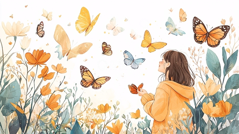 高清大图下载【趣麦麦图】女孩与蝴蝶共舞