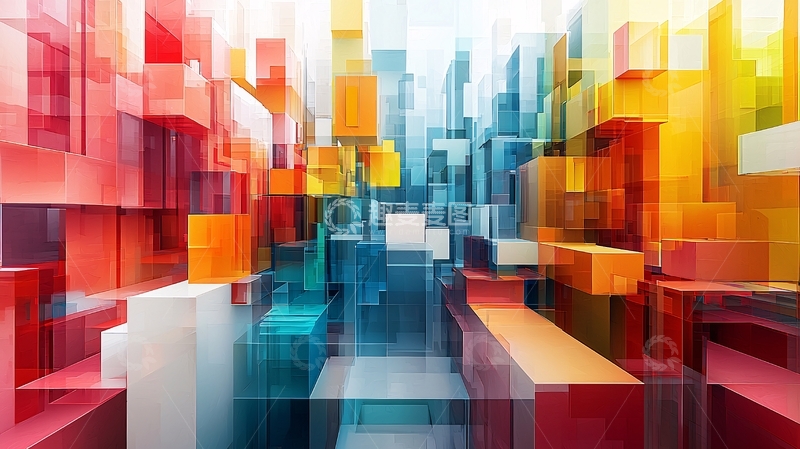 高清大图下载【趣麦麦图】色彩斑斓的立体方块建筑