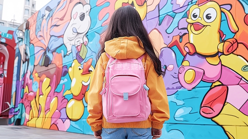 高清大图下载【趣麦麦图】女孩背影涂鸦墙