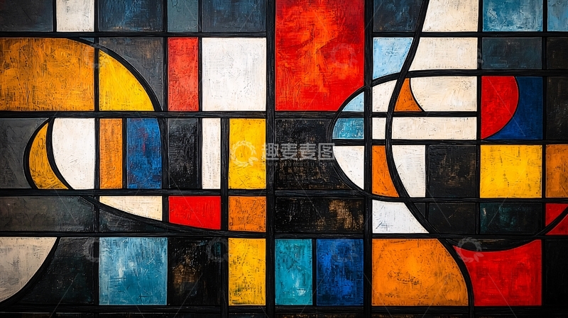 高清大图下载【趣麦麦图】抽象几何色彩拼接艺术画