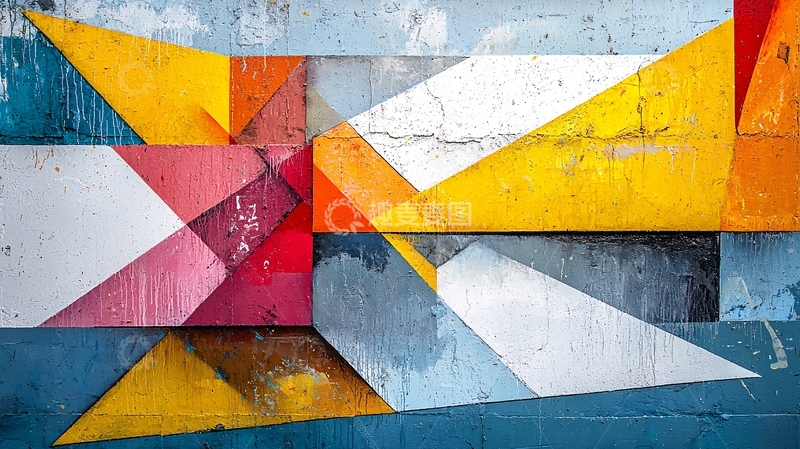 高清大图下载【趣麦麦图】抽象几何拼接墙面艺术