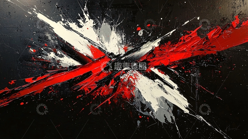 高清大图下载【趣麦麦图】抽象红色黑色泼墨艺术画