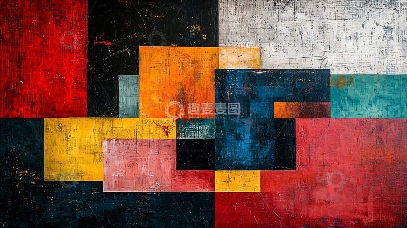 高清大图下载【趣麦麦图】抽象几何色块拼接画