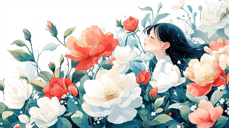 高清大图下载【趣麦麦图】女孩沉浸花丛的唯美画面