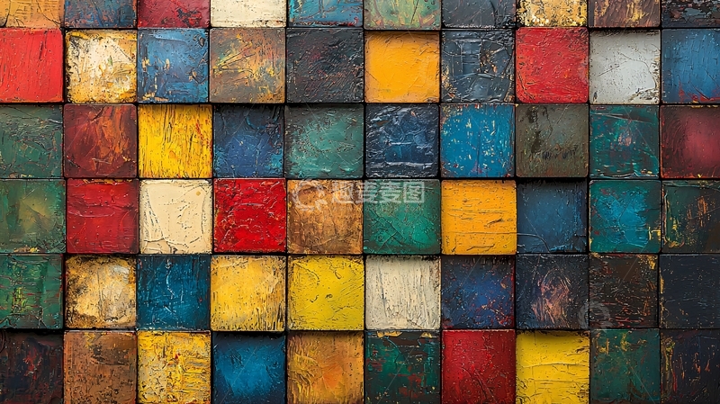 高清大图下载【趣麦麦图】色彩斑斓的方块拼接背景