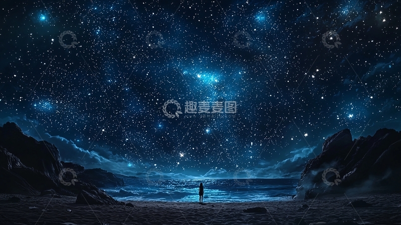 高清大图下载【趣麦麦图】星空下的海边