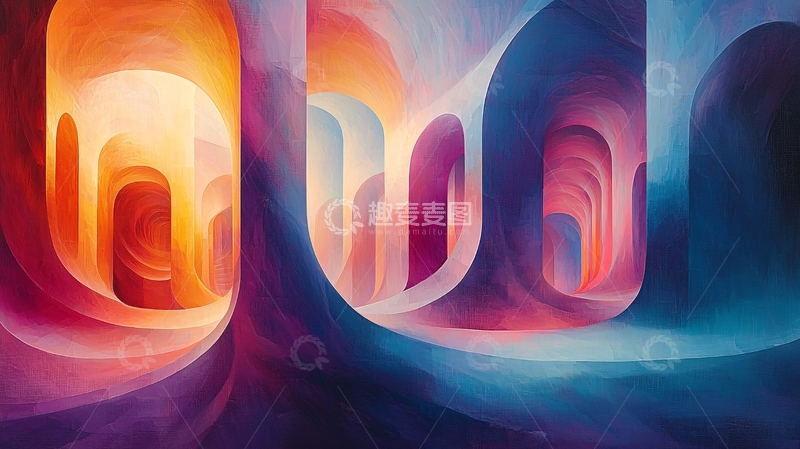 高清大图下载【趣麦麦图】色彩渐变抽象隧道艺术
