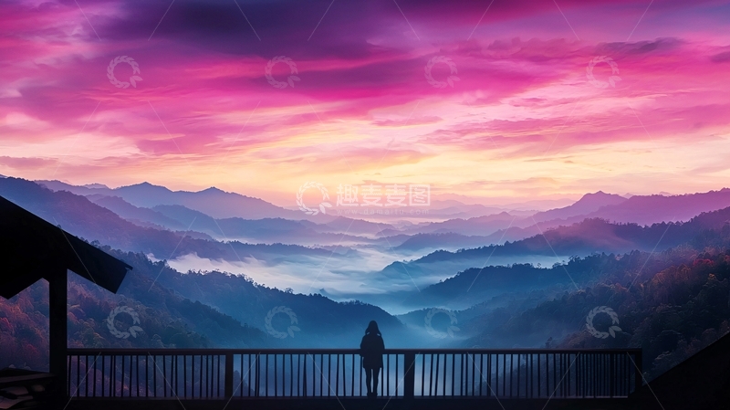 高清大图下载【趣麦麦图】紫色天空下的山景