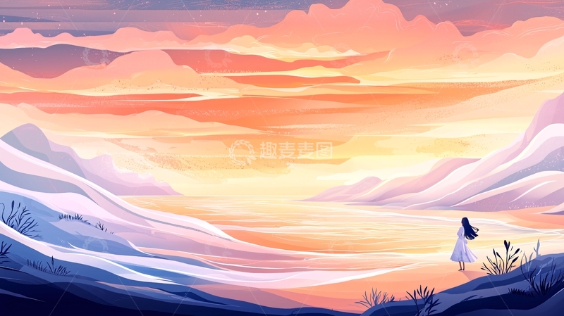 高清大图下载【趣麦麦图】女孩站在山顶