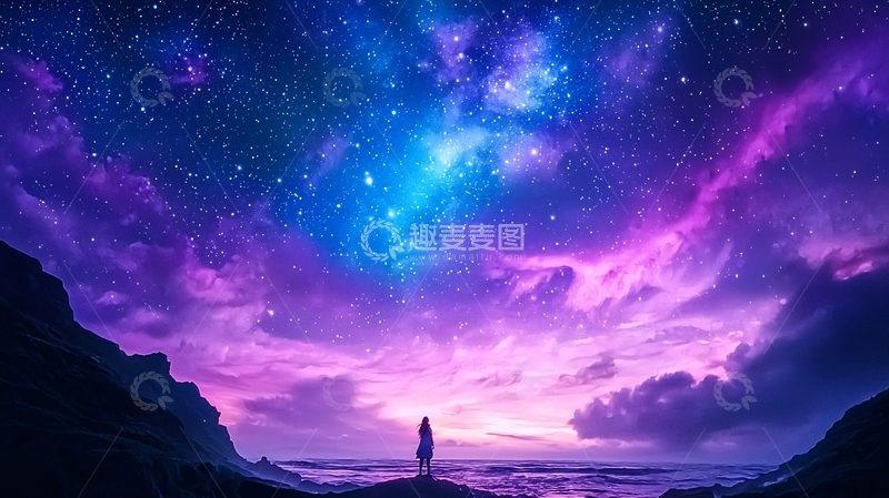 高清大图下载【趣麦麦图】星空下的孤独剪影
