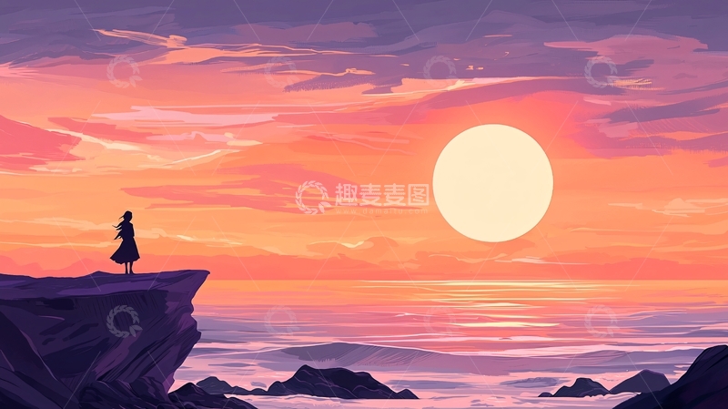 高清大图下载【趣麦麦图】日落时分的孤独身影
